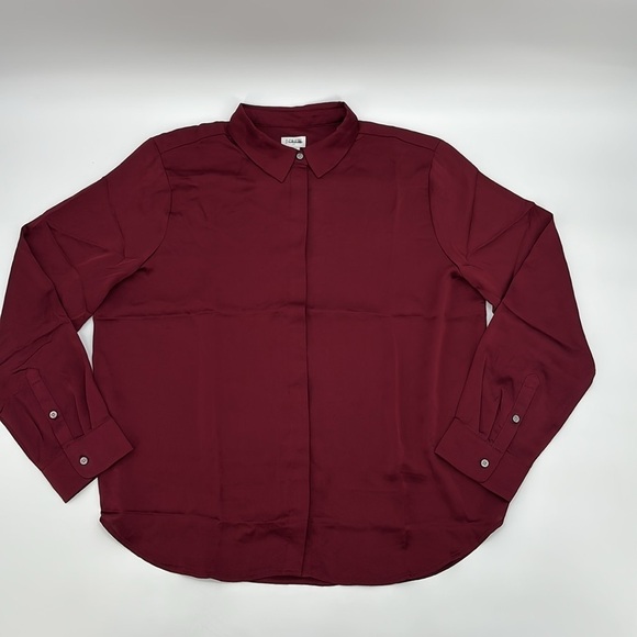 J Crew Factory Drapey satin button-up top in Vintage Burgundy size M NWT BV927 - Picture 5 of 12